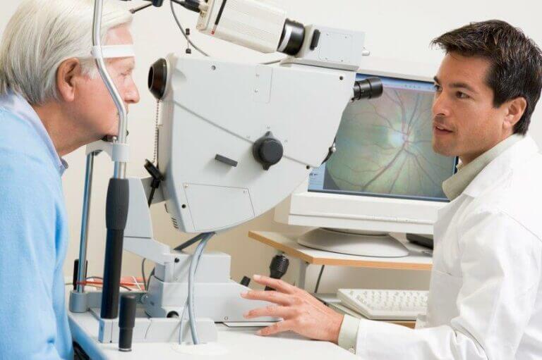 Man having his eyes examined for glaucoma