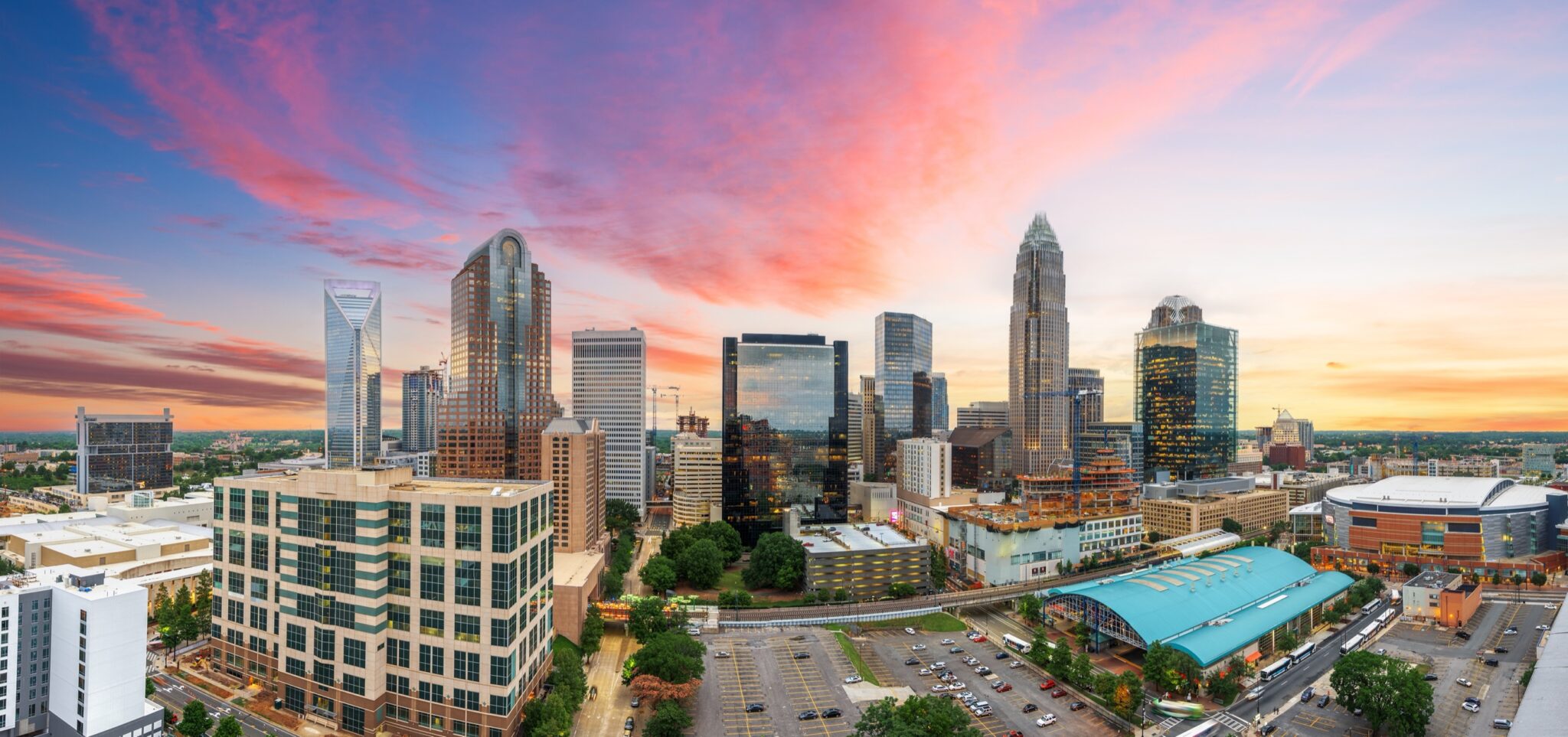 Charlotte, North Carolina, USA uptown cityscape at twilight.