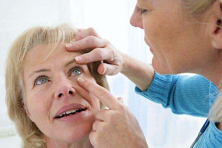 Woman having her eyes examined